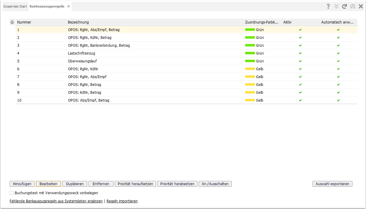 Kontoauszugsregeln bearbeiten
