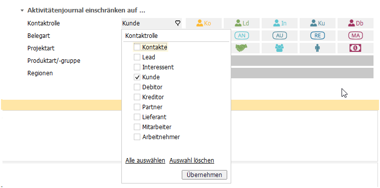 Aktivitätenjournal einschränken