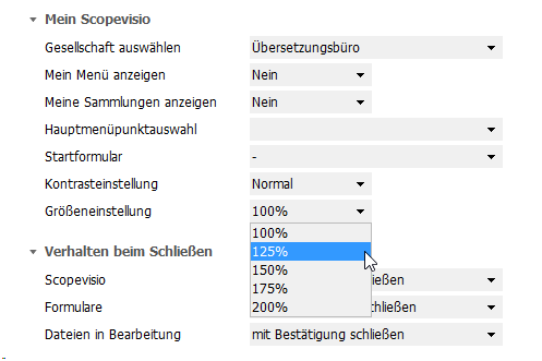 Größeneinstellung des Displays