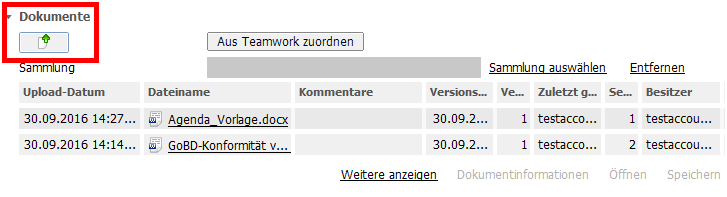 Freigabe direkt beim Hochladen in Dokumente