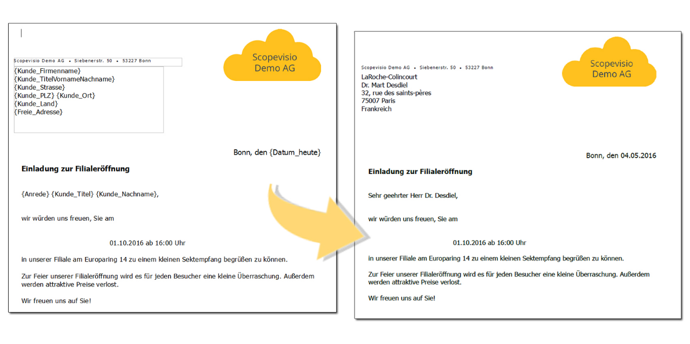 Platzhalter in das Dokumentenlayout einfügen