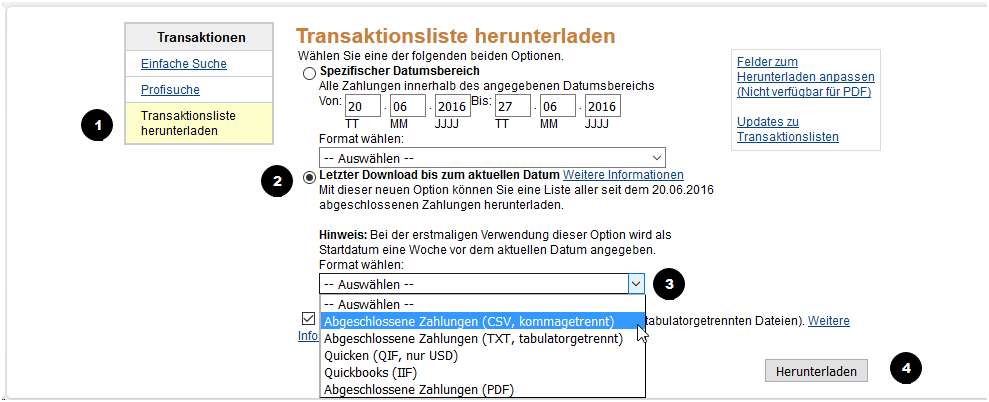 Transaktionsliste herunterladen